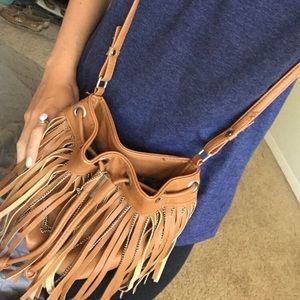 Brown fringe crossbody bag
